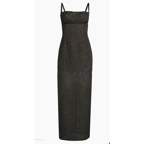 Liv Foster Black Sequined Bouclé Sleeveless Gown - Picture 2 of 15